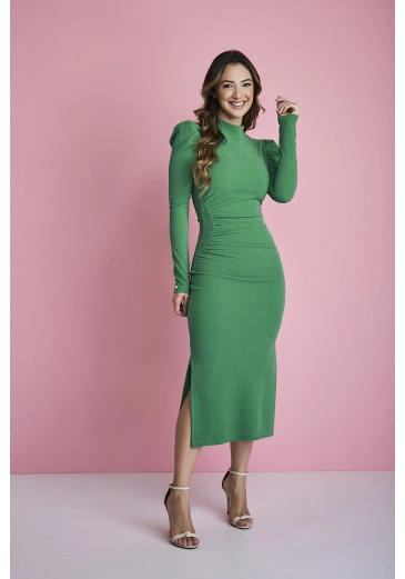 Vestido Livia Tubinho Em Neocrepe Verde Com Fendas Tata Martello Outono/Inverno 2023