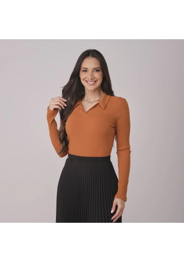 Blusa Daiane Em Malha Canelada Terracota Tata Martello Outono/Inverno 2026