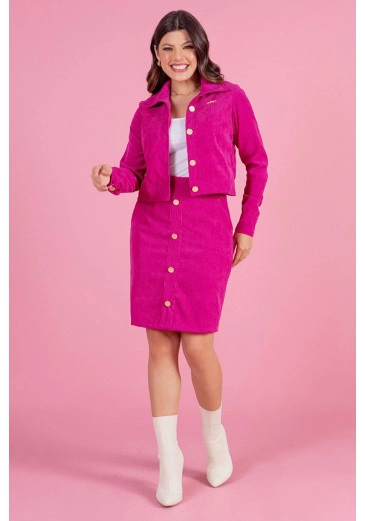 Conjunto De Cotelê Três Peças Com Botões Decorativos Fúcsia Hadaza Outono/Inverno 2023