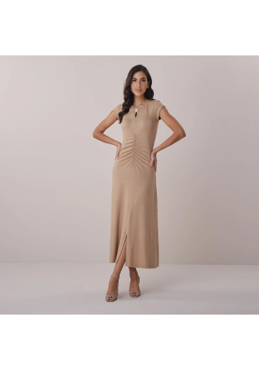 Vestido Gisele Em Visco Lady Forrado Bege Tata Martello Primavera/Verão 2026