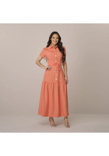 Vestido Lucia Em Alfaiataria Toscana Coral Tatá Martello Primavera/Verão 2026