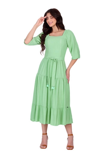 Vestido Nathany Em Tecido Plano Verde Hapuk Primavera/Verão 2026