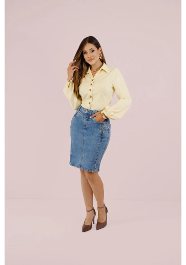 Saia Olivia Em Jeans Secretária Nitido Outono/Inverno 2026