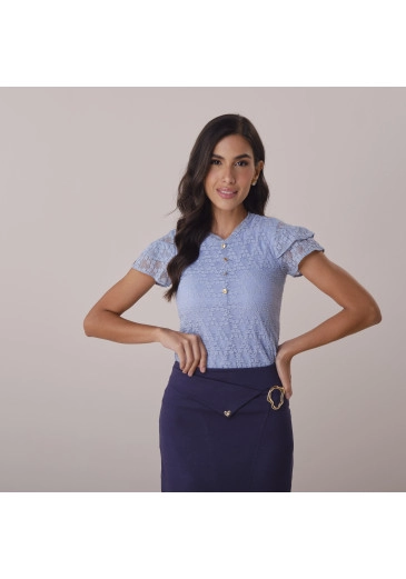 Blusa Silvia Em Renda Chilon Azul Tata Martello Primavera/Verão 2026