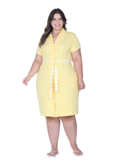 Roupão Antonela em Malha de Algodão com Faixa Listrada Amarelo Hapuk Alto Verão 2025 
