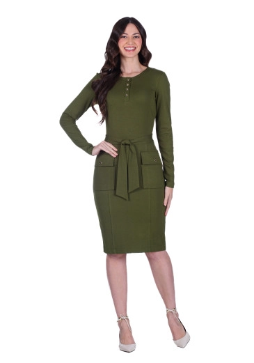 Vestido Fatima Em Ponto Roma Verde Militar Hapuk Outono/Inverno 2025