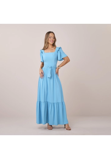 Vestido Leticia Em Crepe Tangier Azul Tatá Martello Primavera/Verão 2026