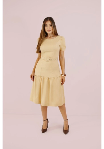 Vestido Maria Em Alfaiataria Bege Nitido Outono/Inverno 2026