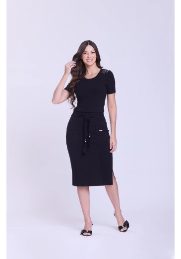Saia Fernanda Em Malha Canelada Preto Hapuk Outono/Inverno 2026
