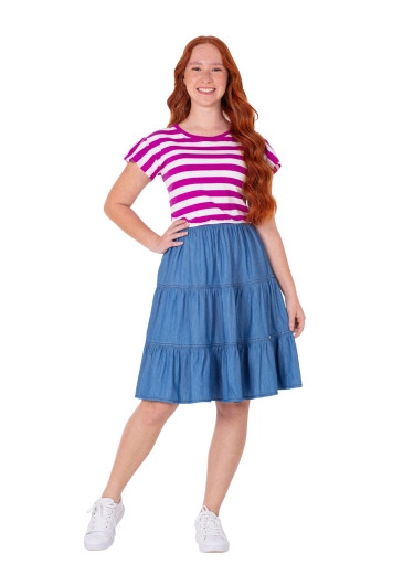 Vestido Zulmira Em Malha Listrada E Jeans Roxo Hapuk Primavera/Verão 2025