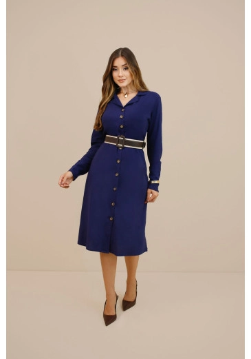 Vestido Corset Em Chemisier Em Viscose Azul Marinho Nitido Outono/Inverno 2026