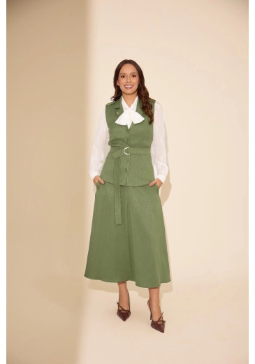 Conjunto Milena Em Viscolinho Verde Jany Pim Outono/Inverno 2026