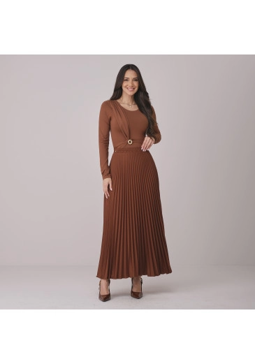 Saia Melissa Em Crepinho Plissado Marrom Tata Martello Outono/Inverno 2026
