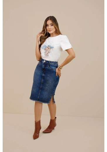 Saia Helena Em Jeans Nitido Outono/Inverno 2026