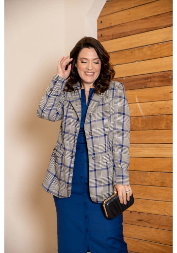 Blazer Em Alfaiataria Xadrez Azul Kauly Outono/Inverno 2024