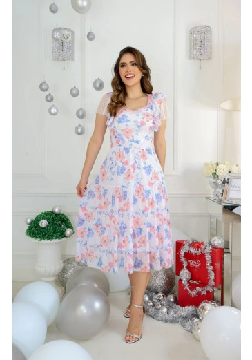 Vestido Cristiane Em Tule de Malha Estampado Maria Amore Alto Verão 2025