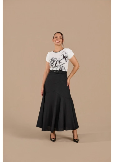 Saia Mara Em Viscolinho Preto Jany Pim Primavera/Verão 2026