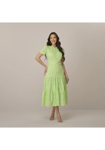 Vestido Penelope Em Laise Verde Tatá Martello Primavera/Verão 2027
