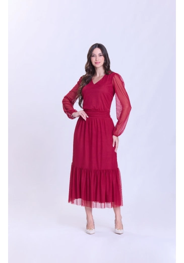 Vestido Cassiane Em Malha Tule Bordô Hapuk Outono/Inverno 2026