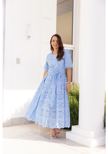 Vestido Elaine Em Laise Azul Jany Pim Primavera/Verão 2026