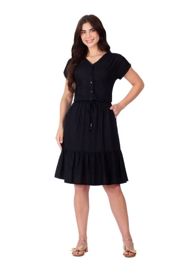 Vestido Danielly Em Tecido Plano De Viscose Preto Hapuk Primavera/Verão 2026