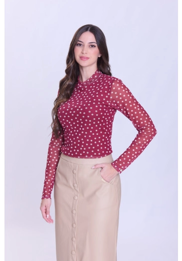 Blusa Francisca Em Malha Tule Estampada Bordô Hapuk Outono/Inverno 2026