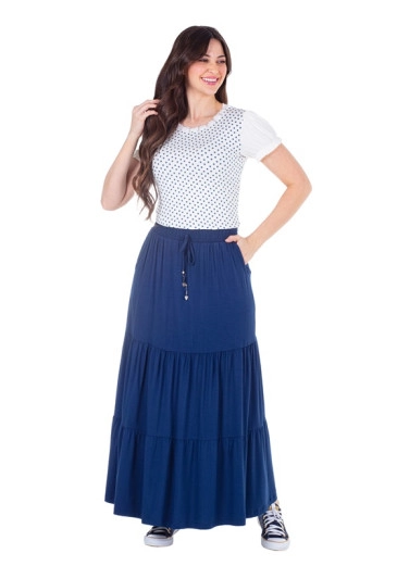 Blusa Camila em Malha Lisa e Estampada com Bordado Manual Azul Hapuk Primavera/Verão 2025 