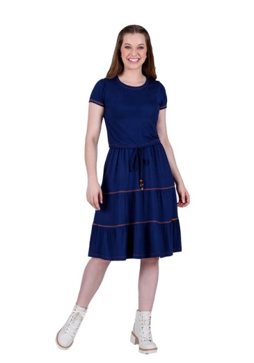 Vestido Ilda Em Malha Blusa Fixa Sobreposta Azul Marinho  Hapuk Outono/Inverno 2024