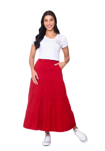 Saia Carolina Em Jeans Colors Bordô Hapuk Outono/Inverno 2025