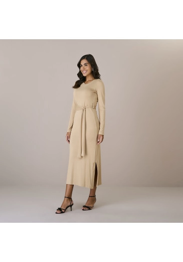 Vestido Kelly Em Malha Viscolycra Bege Tatá Martello Outono/Inverno 2025