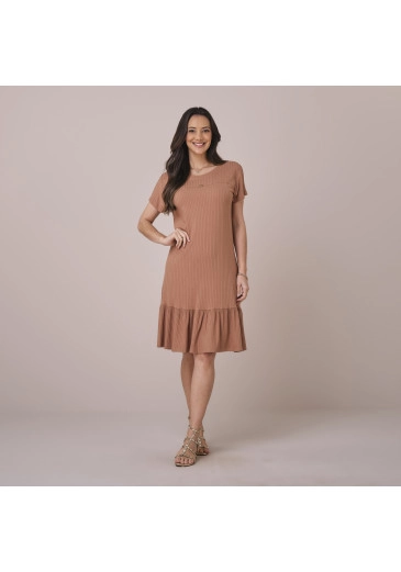 Vestido Aline Em Canelado Tracy Bege Tatá Martello Primavera/Verão 2026