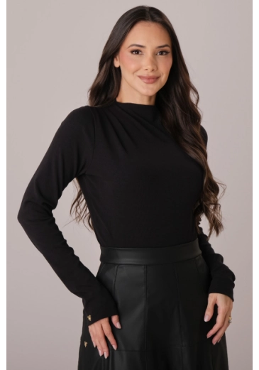 Blusa Laiany Em Canelado Pima Preta Tata Martello Outono/Inverno 2026
