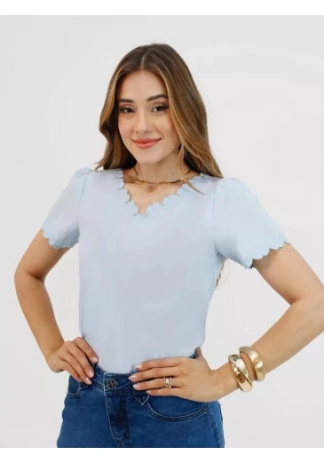 Blusa Marlina Em Crepe Azul Nitido  Primavera/Verão 2026
