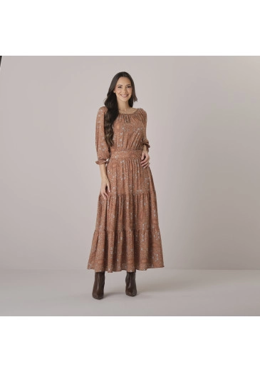 Vestido Poliana Em Crepe New Sabia Marrom Tata Martello Outono/Inverno 2026