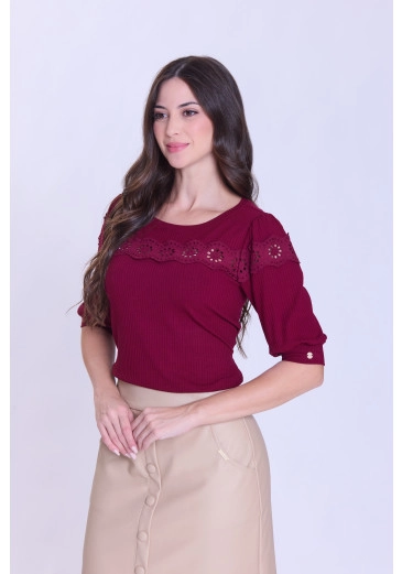 Blusa Paloma Em Malha Canelada Bordo Hapuk Outono/Inverno 2026