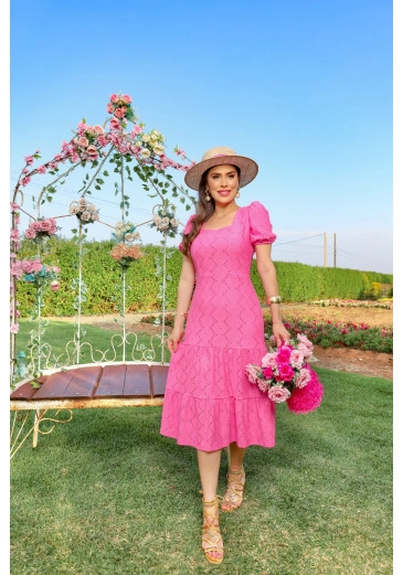 Vestido Simone Em Malha Laise Decote Princesa Duas Marias Rosa Fagian Primavera/Verão 2024