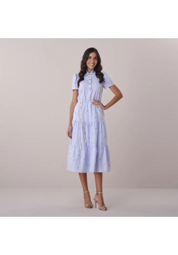 Vestido Renata Em Stripe Bordado Coração Azul Tata Martello Primavera/Verão 2026