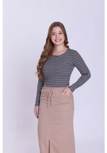 Blusa Roberta Em Malha Canelada Listrada Mescla Hapuk Outono/Inverno 2026