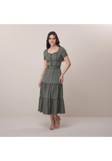 Vestido Franciele Em Crepe Maresia E Renda Verde Tata Martello Primavera/Verão 2026