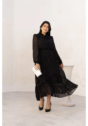 Vestido Erika Em Musseline Preto Jany Pin Outono/Inverno 2026