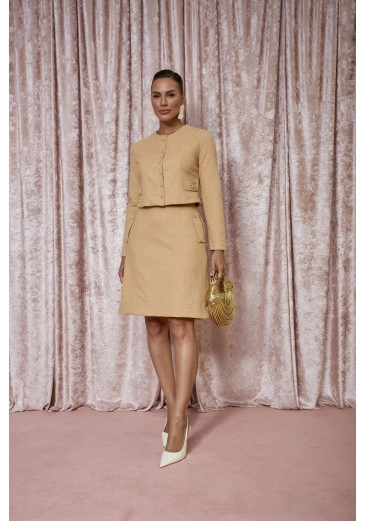 Conjunto Sophia Em Malha Tweed Bege Jany Pim Outono/Inverno 2025