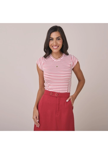 Blusa Laura Em Malha Listrada Vermelho Tatá Martello Primavera/Verão 2026