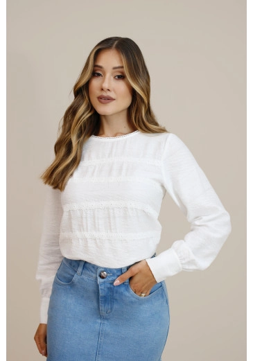 Blusa Zara Em Viscose Com Poliamida Branco Nitido Outono/Inverno 2026