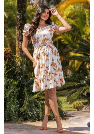 Vestido Iris Em Sedinha Estampado Amarelo Maria Amore Primavera/Verão 2025