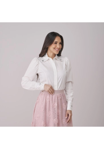 Camisa Liara Em Tricoline Com Bordado Manual Branco Tata Martello Outono/Inverno 2026