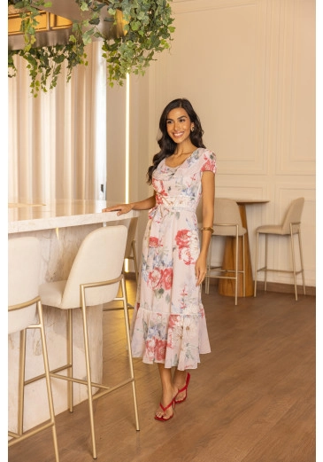 Vestido Ingrid Em Toque De Seda E Musseline Estampa Exclusiva Jany Pim Primavera/Verão 2026