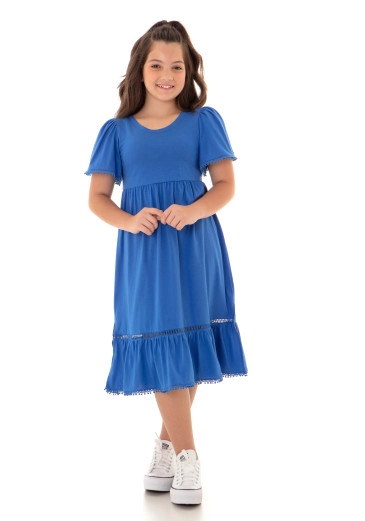 Vestido Infantil Em Malha De Algodão Stella Azul Hapuk Alto Verão 2023 