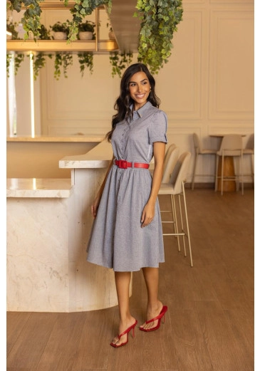 Vestido Sofia Em Navy Listrado Jany Pim Primavera/Verão 2026