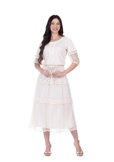 Vestido Ana Luiza Em Tule Bege Hapuk  Primavera/Verão 2026