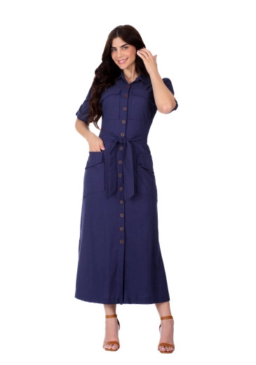 Chemise Pamela Em Viscose E Linho Azul Marinho Hapuk Primavera/Verão 2026